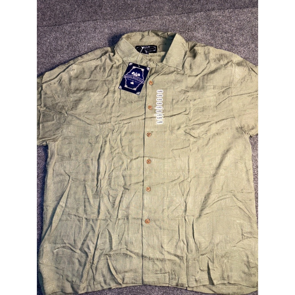 Bahama Beach Club Sport Fishing Shirt Men XL Green Short Sleeve Collar Button Up